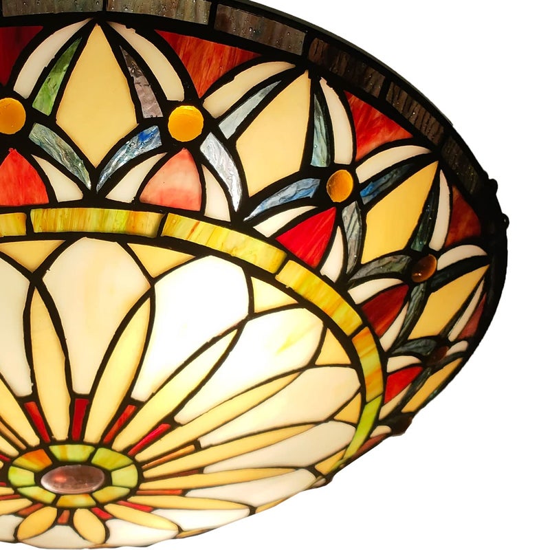 ARTZONE Tiffany Ceiling Lights, Stained Glass Ceiling Light 3-Lights 16 Inch Tiffany Flush Mount Ceiling Light for Bedroom Dining Living Room Entryway Foyer - Image 2